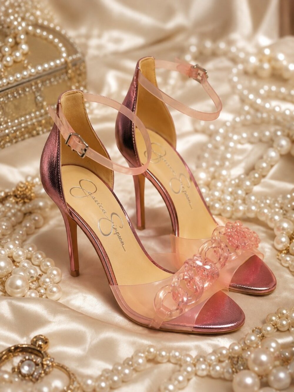 Jessica Simpson Wayri meta pink metallic ankle strap heel